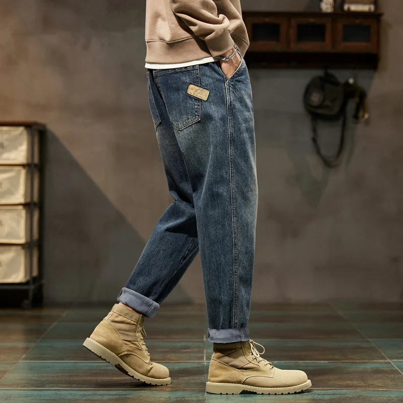 2026 Cargo Jeans Men Harem Pants Loose Baggy Pants Blue Patched Fashion Designer Pockets Trousers Oversized Tapered Streetwear