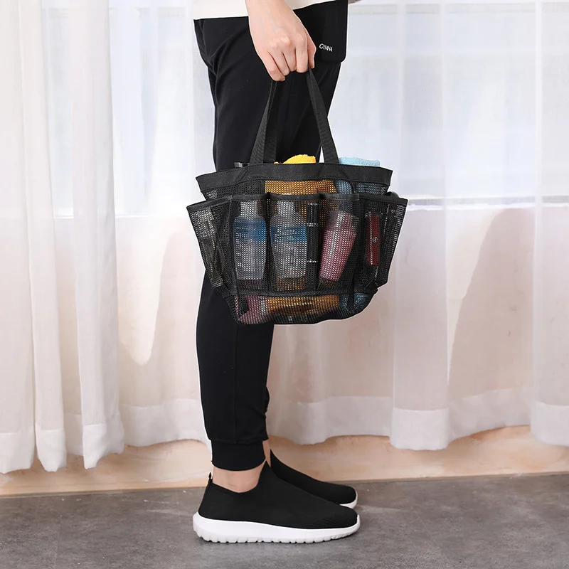 Men\'s Portable Mesh Shower Caddy Quick Dry Shower Tote Hanging Bath Toiletry Organizer Bag 7 Storage Pockets Double Handles