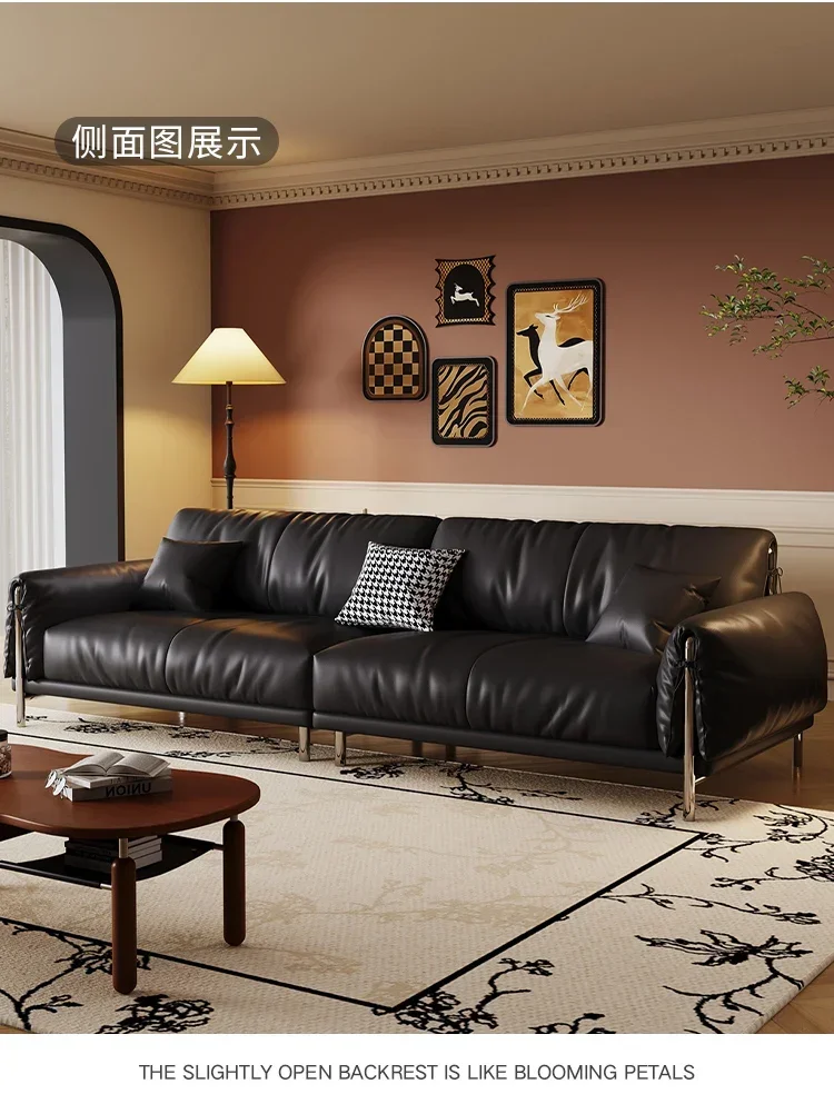 small apartment in the living room, retro style first layer cowhide