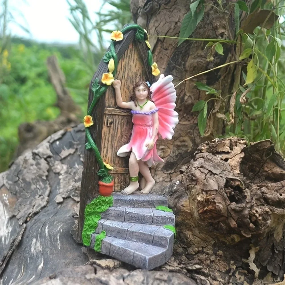 Cute Elf Knocking Garden Decoration Statue Resin Garden Ornaments Fairy Door Weather Resistant Garden Figurine Garden