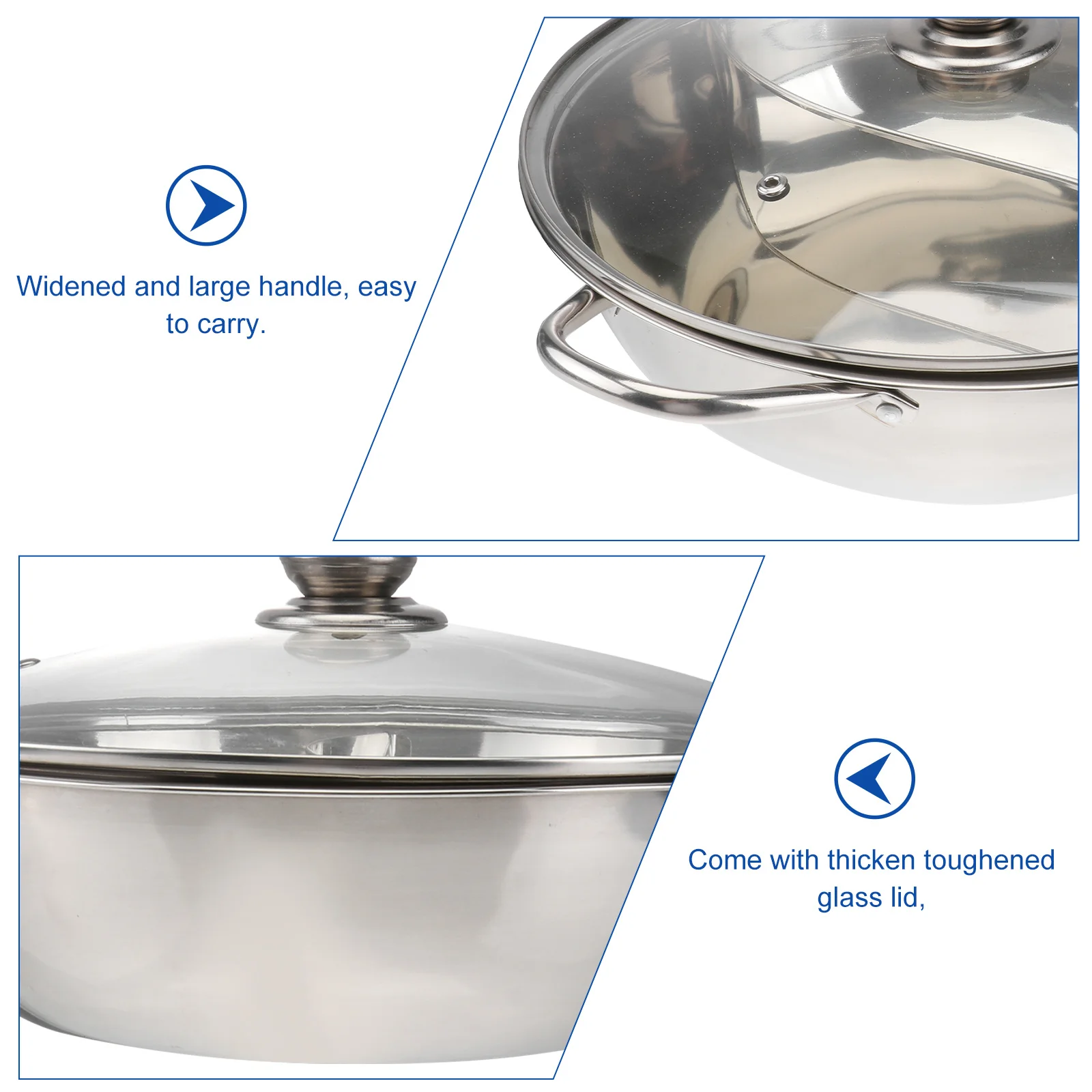 

Stainless Steel 30cm Hot Pot Dual Sided Divider Multifunction Cookware Glass Lid Induction Cooker Pot Stainless Steel Cookware