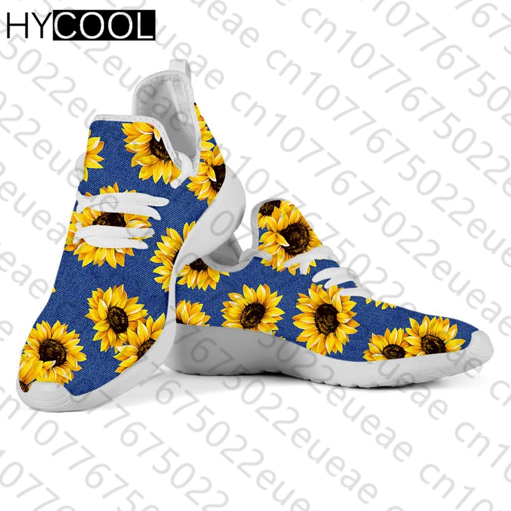 HYCOOL Hot Sales Coloful Sunflower Pattern Printing Women Outdoor Sport Shoes Lightweight Gym Lace Up Sneakers Zaptos Mujer