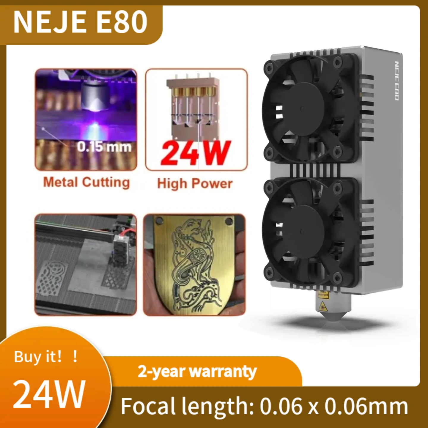 

Professional 24W E80 Laser Engraver Module, 4xLD Array 450nm Fixed-Focus for High-Speed Wood/Metal Cutting
