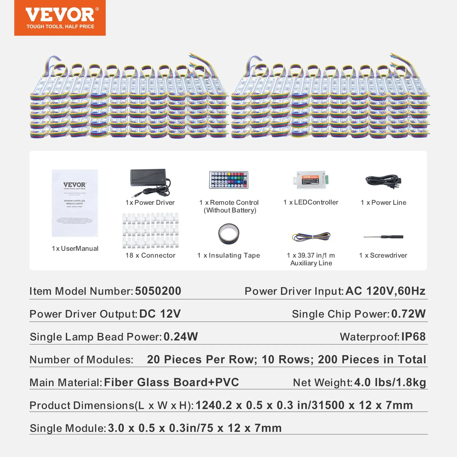 Lumières LED pour vitrine, 200 pièces, 103 pieds, modules lumineux LED, 5050 SMD, 3 LED RGB, lumières de fenêtre à couleur changeante avec télécommande