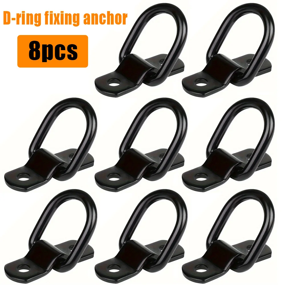 8-Piece Black D-Ring Fixing Anchor Set, Multi-Purpose Fixing Rings, Suitable for Cargo Control and Surface Mounting.