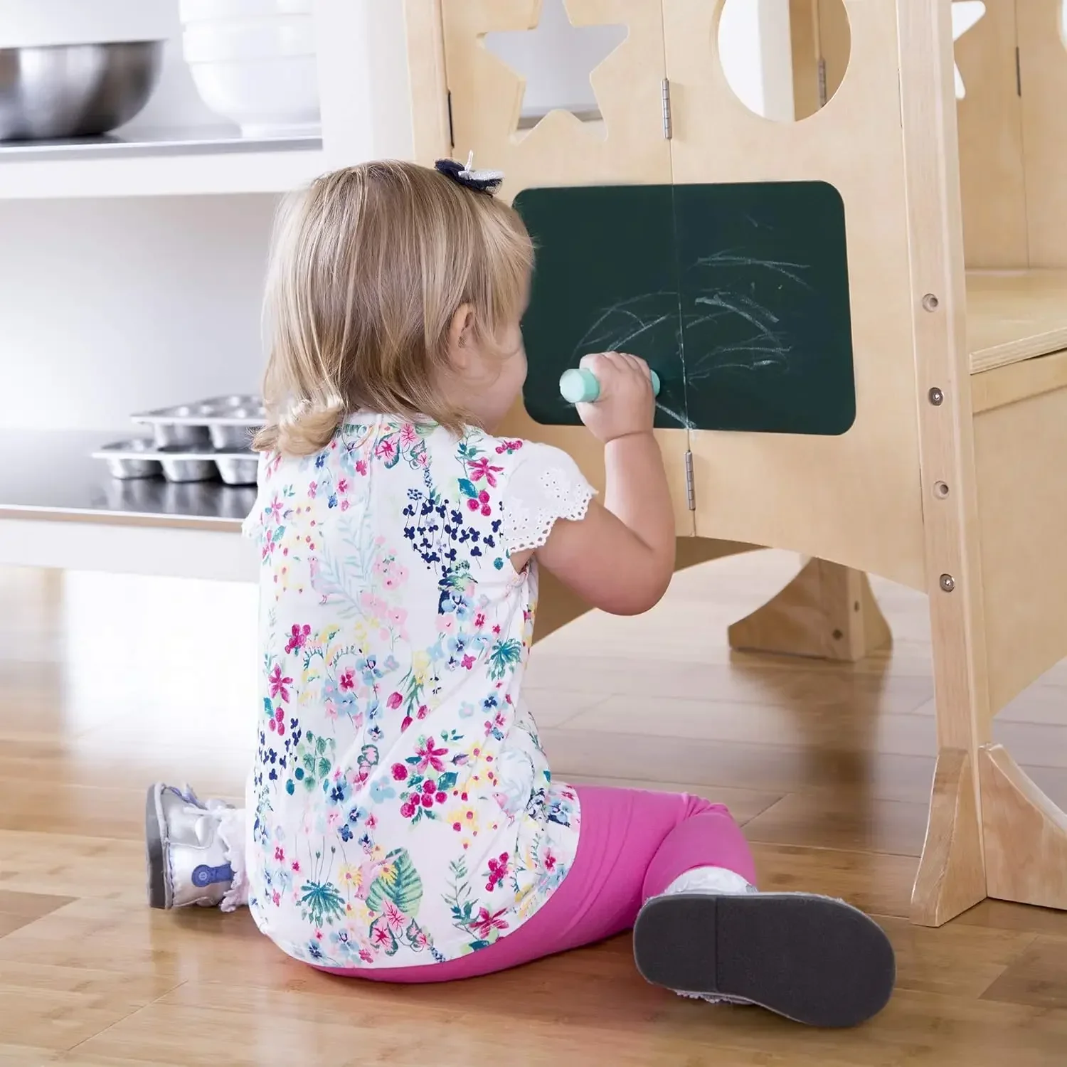 Classic Kitchen Helper® Stool with 2 Keepers - Double Wide: Adjustable Height Step Stool for Kids, Children Furniture