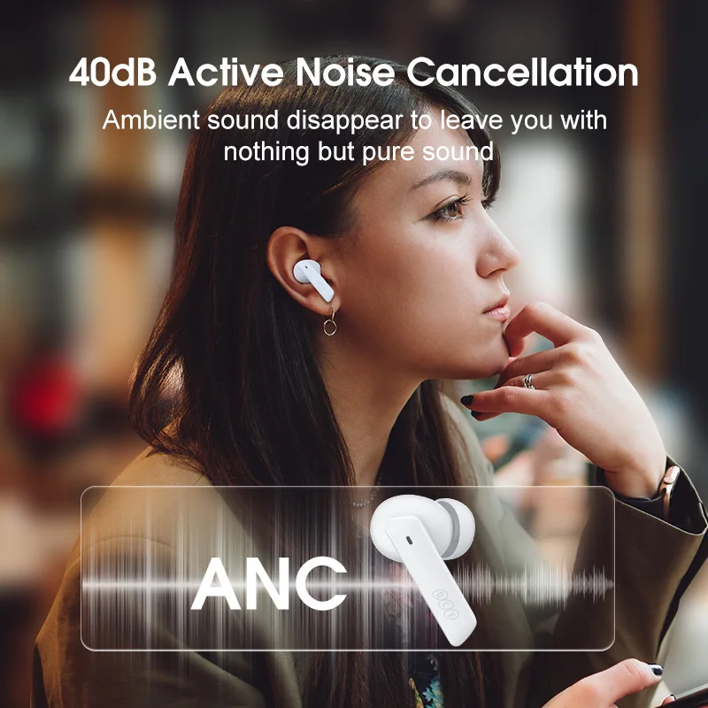 [€19-€2 Promo Code:8NL02]Qcy HT05 Anc Draadloze Oortelefoon 40dB Noise Cancelling Bluetooth 5.2 Hoofdtelefoon 6 Mic Enc Hd Oproep Tws Oordopjes Transparantie Modus