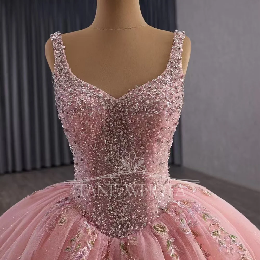 Abito da ballo rosa personalizzabile Giacca staccabile Spalline con lacci sul retro Perline Abito da donna per occasioni speciali Quinceanera