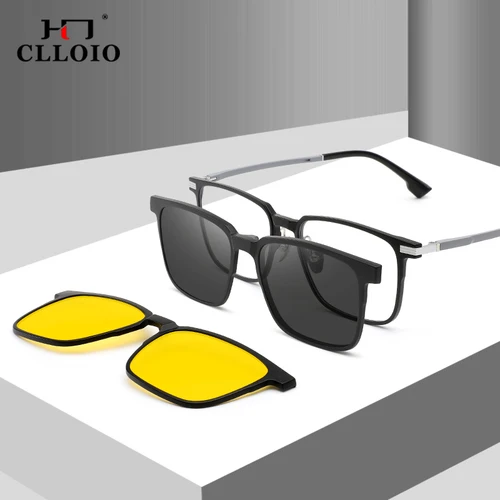 Imagen 2 del producto CLLOIO 3 en 1 gafas de sol magnéticas ópticas polarizadas para hombre, gafas graduadas con Clip magnético, gafas de lectura para miopía antirayos azules