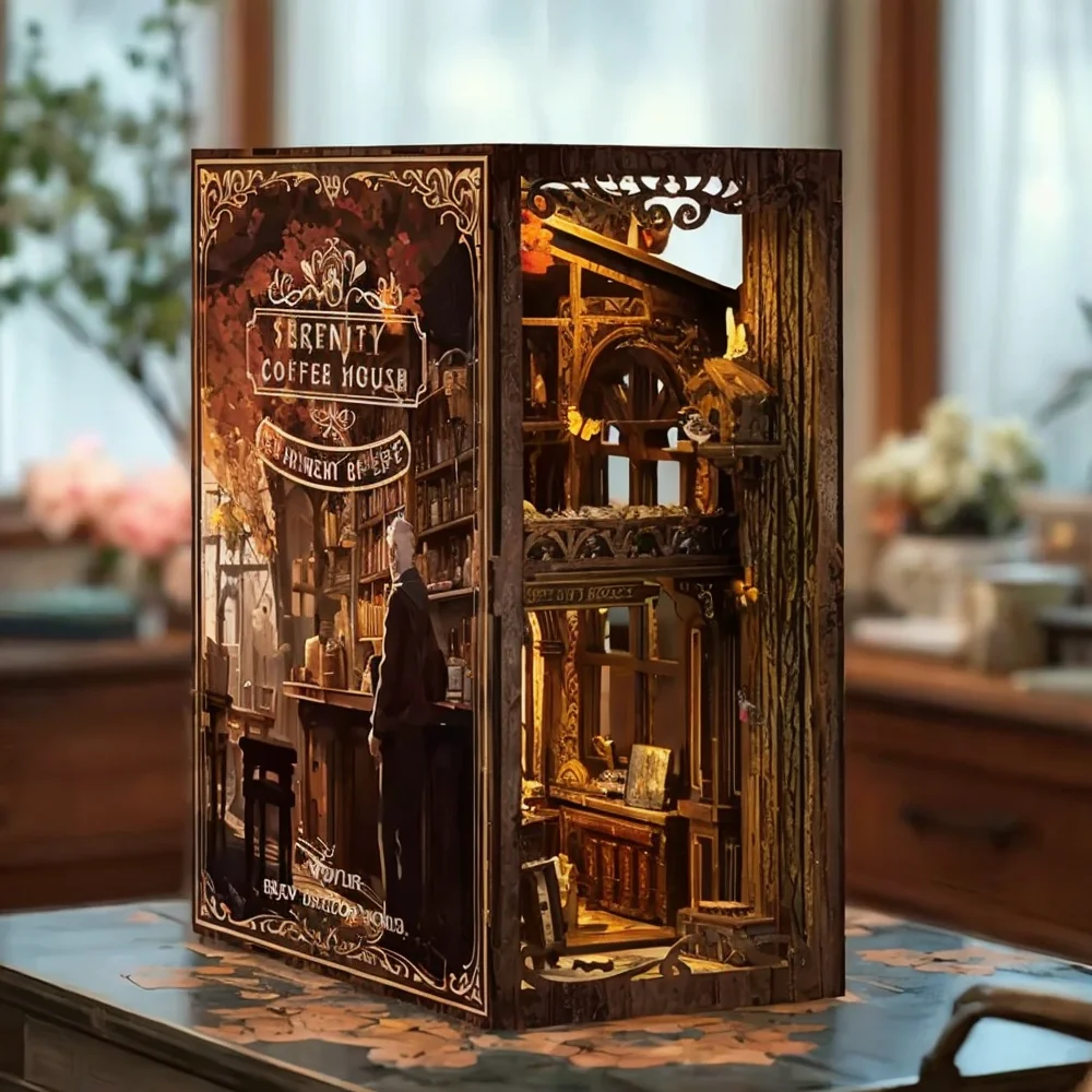 

Quick Shipping Wooden Coffee Shop Model Miniature Diy House Handcrafted Details Miniature Wooden House