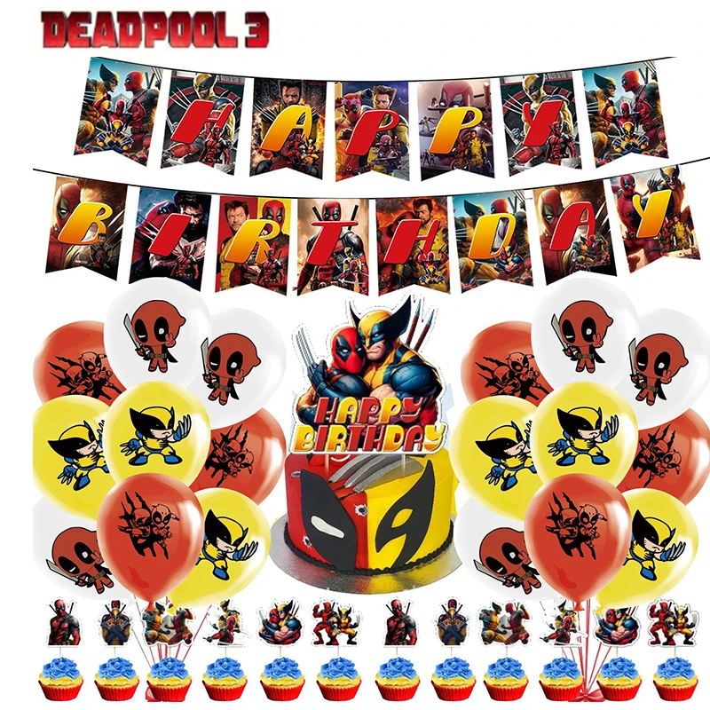 

2024 NEW Deadpool 3 Theme Cosplay Party DIY Dress Up Props Periphery Anime Action Figure Wolverine Image Balloon Banner Party