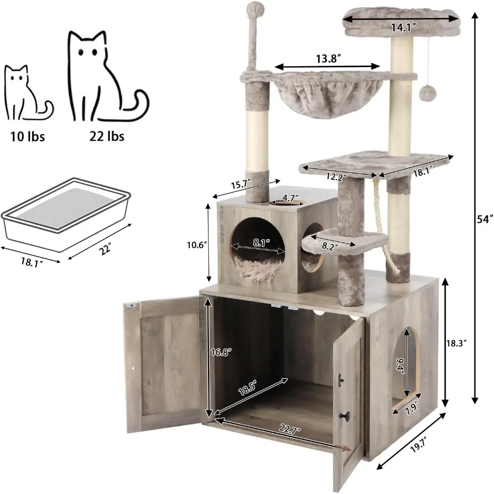 Bed for Cats House Wood Cat Condo With Basket Cat Tree With Litter Box Enclosure Pet Supplies Scratching Posts Pompoms Home