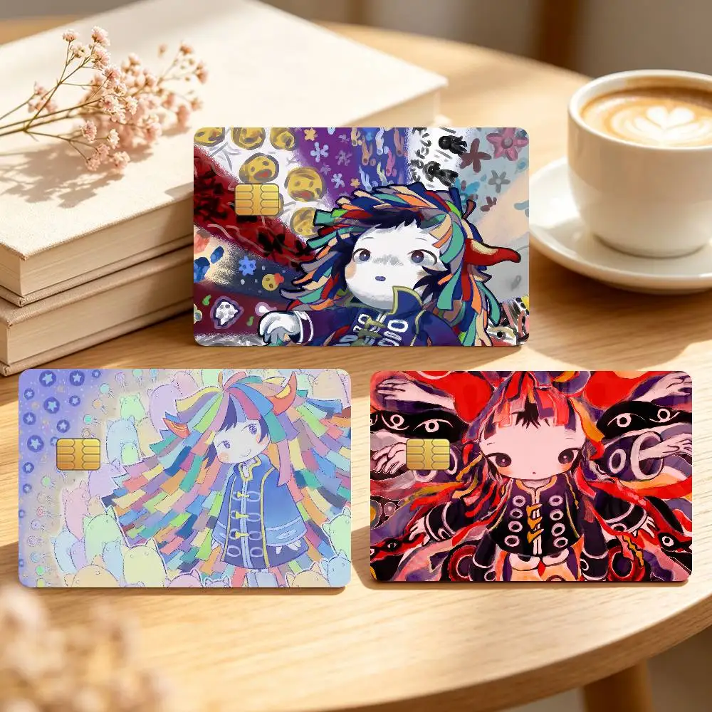Cartoon Singer K-Kikuo Girl Credit Card Skin Stickers For Bank Bus Metro Cards Waterproof Anti-Scratch Gift 4PCS