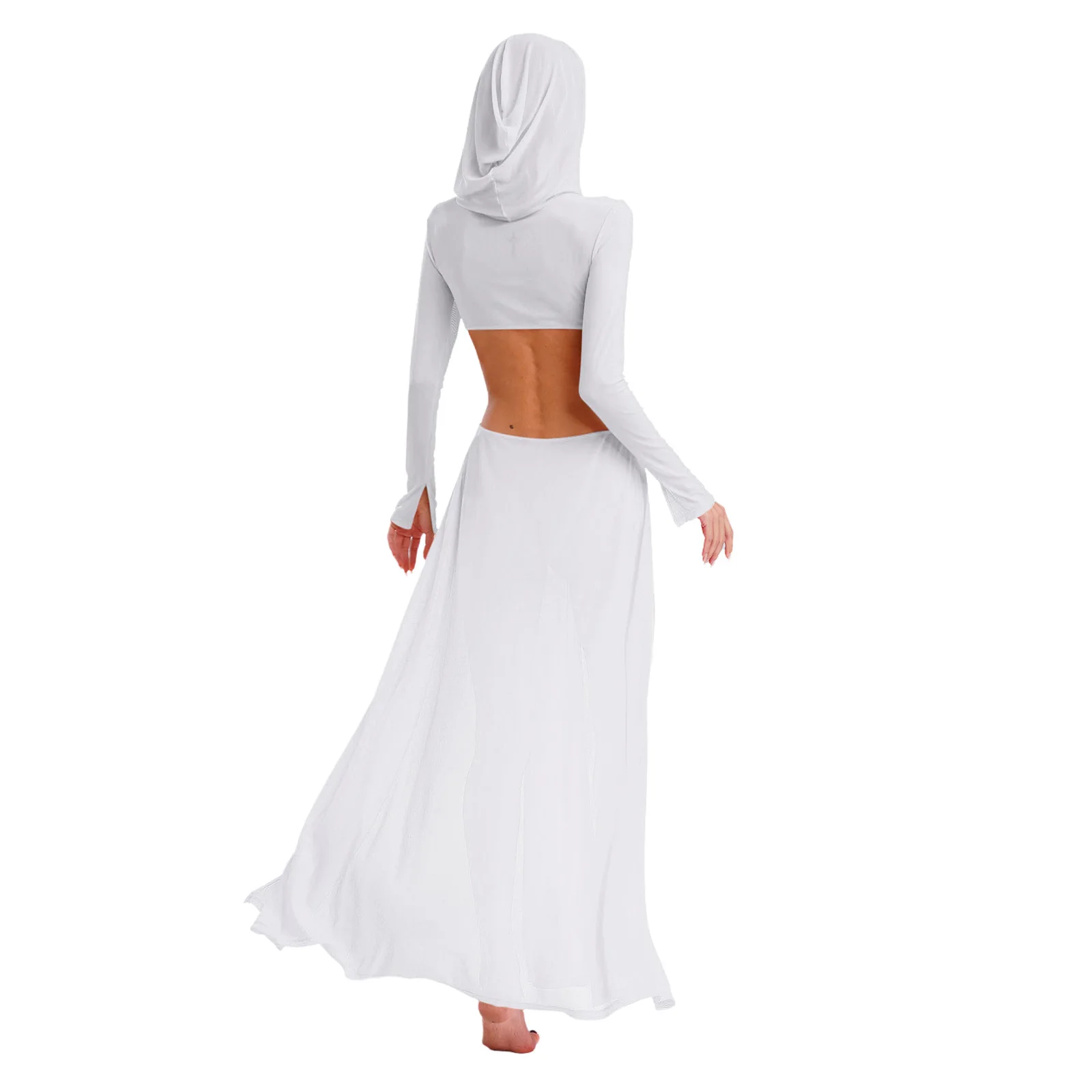 Femmes robe transparente Maxi haute fente robes à capuche masque facial manches longues évider pure Sexy maille robe solide couvrir maillots de bain