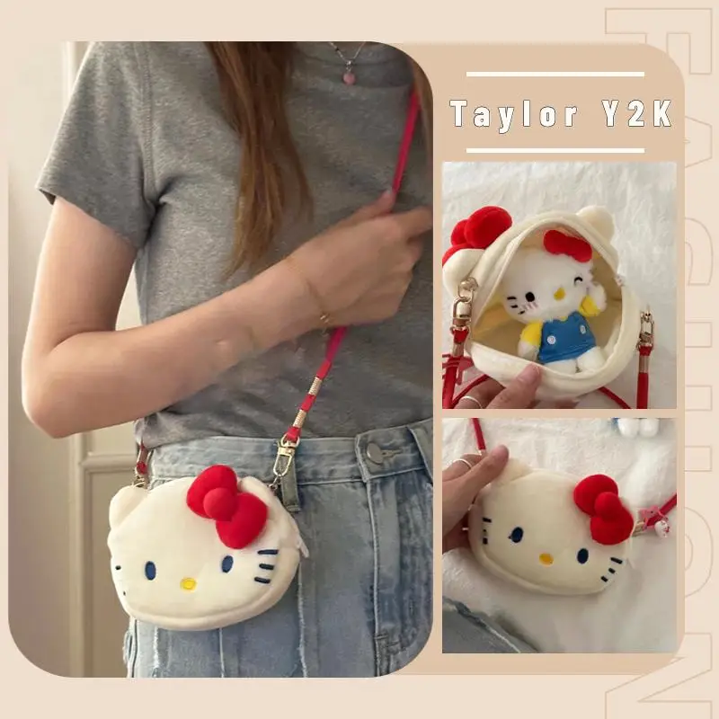 

Sanrio Hello Kitty Backpack Cartoon Anime Y2K Sweet Girl Crossbody Bag Fashion Mini Kawaii Portable Plush Wallet Friend Gift