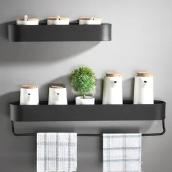 30/40/50cm Black / Matte Bathroom Shelf Shampoo Rack Kitchen Storage Holder Towel Bar Space Aluminum Kitchen Shelf Kmmoun