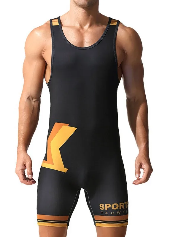 TAUWELL Men Athletic Singlet Sublimation Printed One Piece Bodysuit Wrestling Weightlifting Suit Tight Cycling Compression Sport view 6