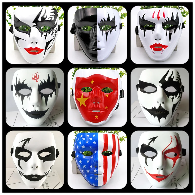 

1PC Hip Hop Adult Hand-painted White Street Dance Men Adult Mask Halloween Props Masquerade Full Face Mask