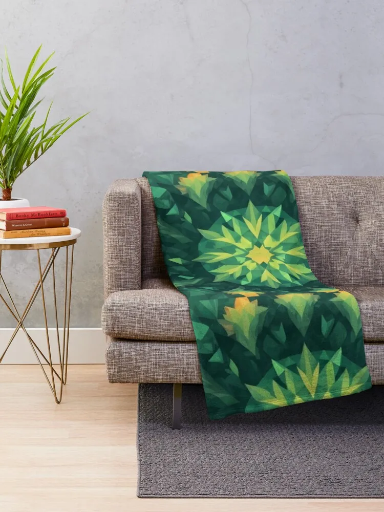 green crystal flower low poly abstract Throw Blanket Plush Decorative Beds Bed Blankets