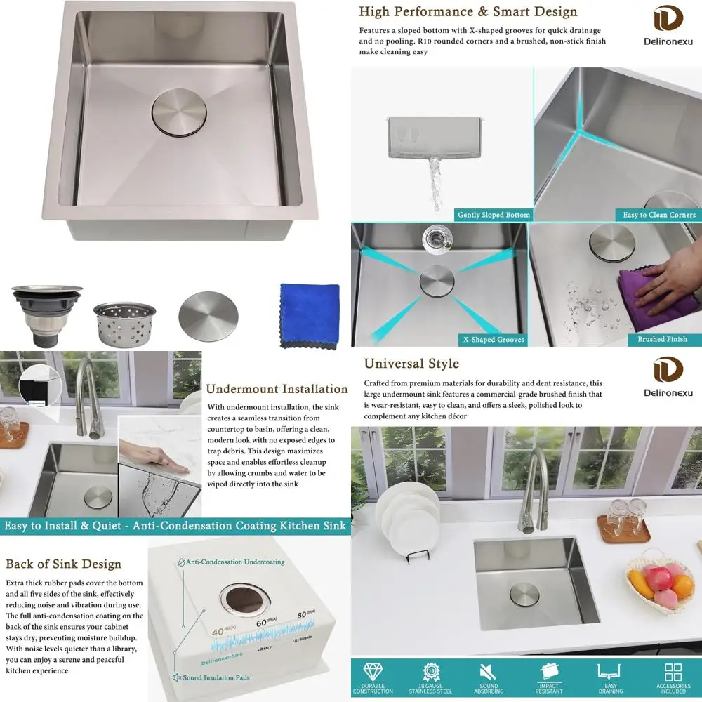 

Stainless Steel 18 Inch Undermount Bar Sink - 18x18x8 Small Kitchen Sink with Brushed Finish, Ideal for Wet Bars and Compact Spa