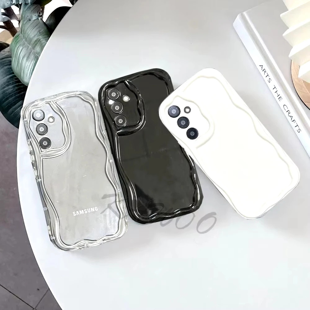 Curly Wavy Soft Clear Case For Samsung Galaxy S24 Ultra S23 S22 S21 S20 FE A55 5G A54 A53 A52 A51 A35 A34 A32 A13 A14 Back Cover