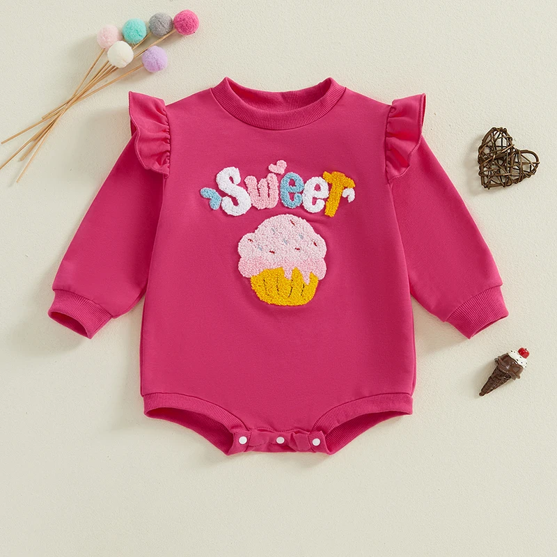 

Suefunskry Baby Christmas Romper Ruffled Long Sleeve Crew Neck Letter Embroidery Bodysuit Cute Newborn Fall Playsuit 0-18M