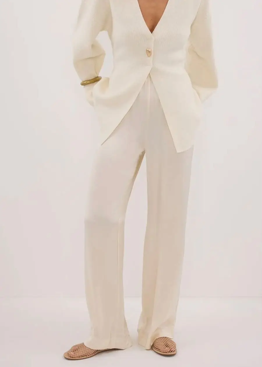 

Women's Satin Straight Long Pants Elastic Waist Solid Color Casual Ladies Trousers