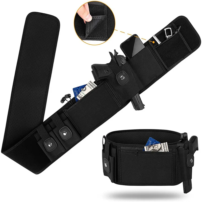 Tactical Belly Gun Holster Concealed Carry Waist Band Pistol Holder Magazine Bag Right Hand Belt Holster for Glock 19, 17, 42 ﻿