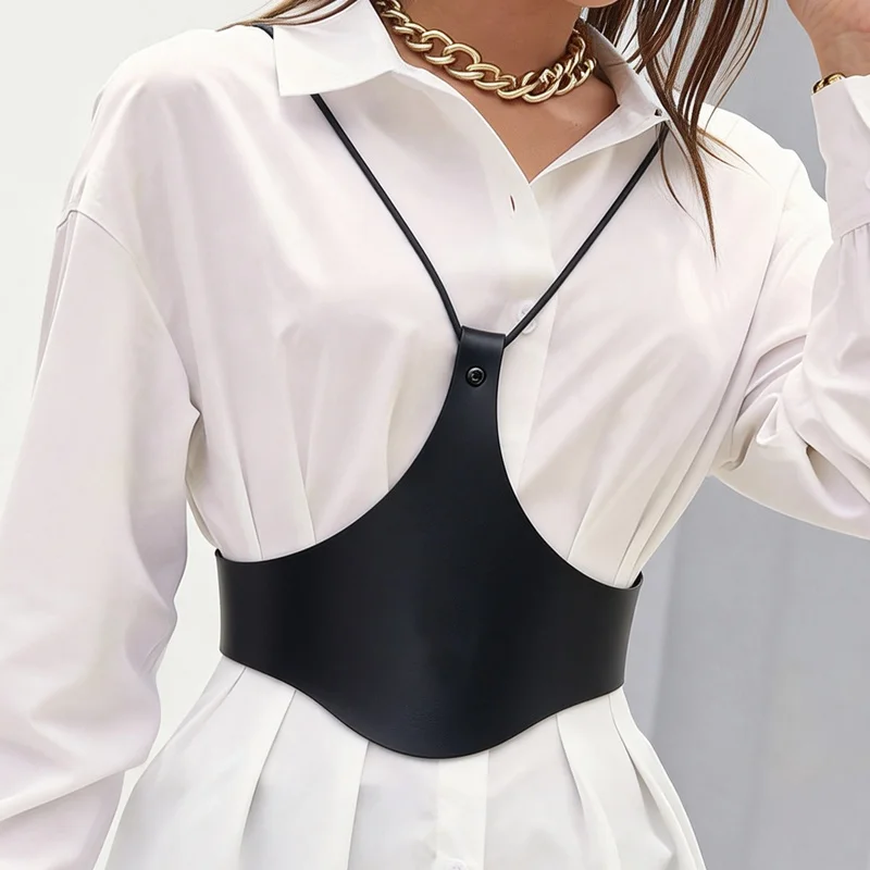 Punk Gothic Adjustable Wide PU Leather Under‑Bust Corset Harness Belt for Women, Street‑wear Decor Accessory for Rave Festival