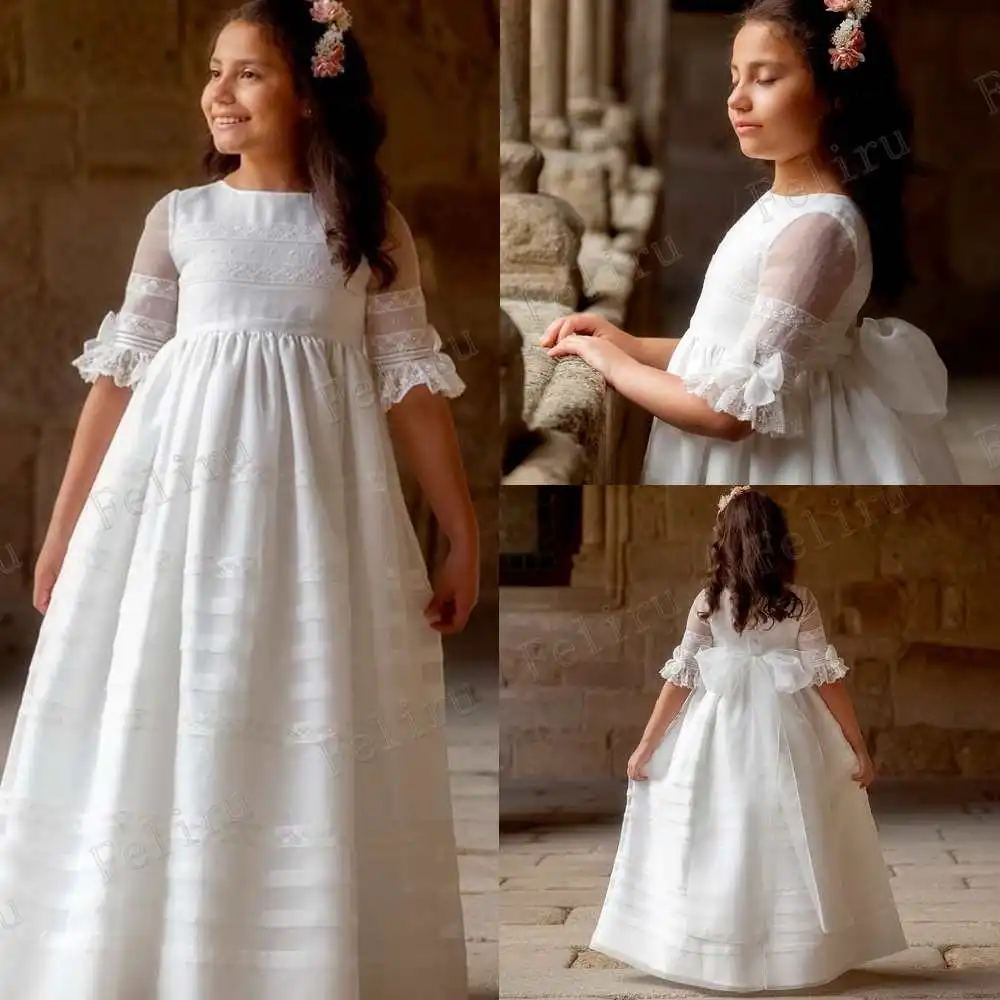 Vestidos de comunión para niña, falda de princesa Vintage blanca, encaje Floral, Bridemini, vestidos de dama de honor para bebé, boda, vestido de fiesta de línea a