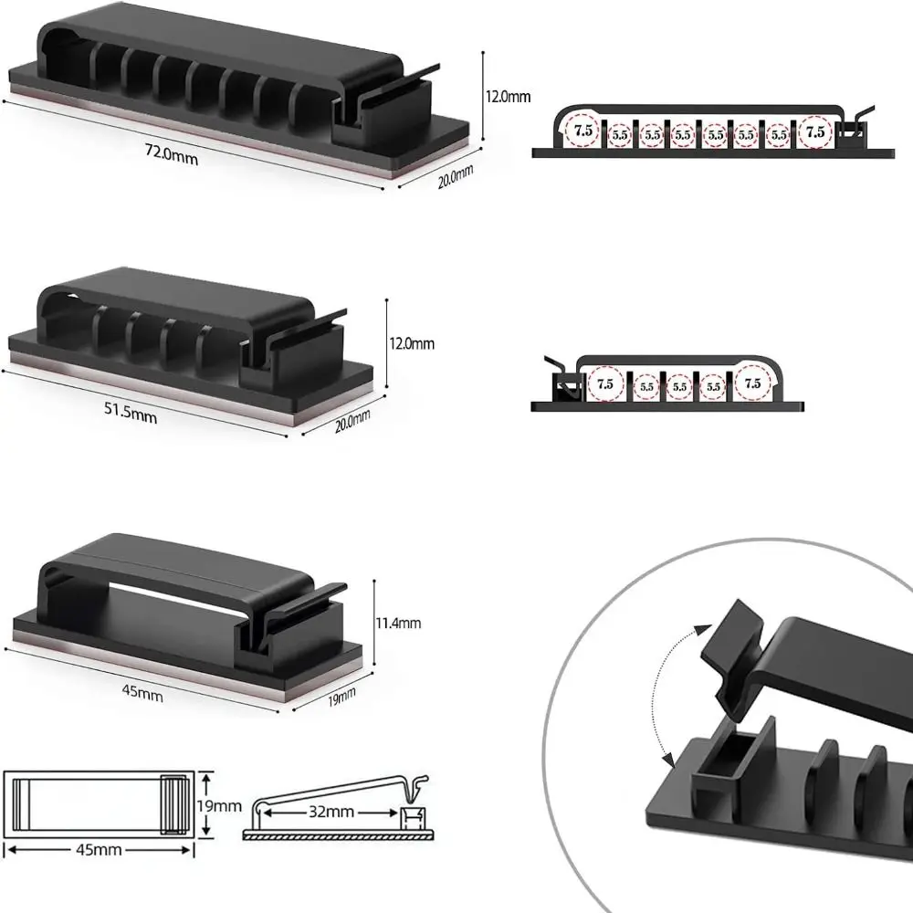 Adhesive Car Cord Clip Cord Management Cord Clips Wire Holder Cable Clamp Wire Organizer Flexible Cable Winder Cable Organizer