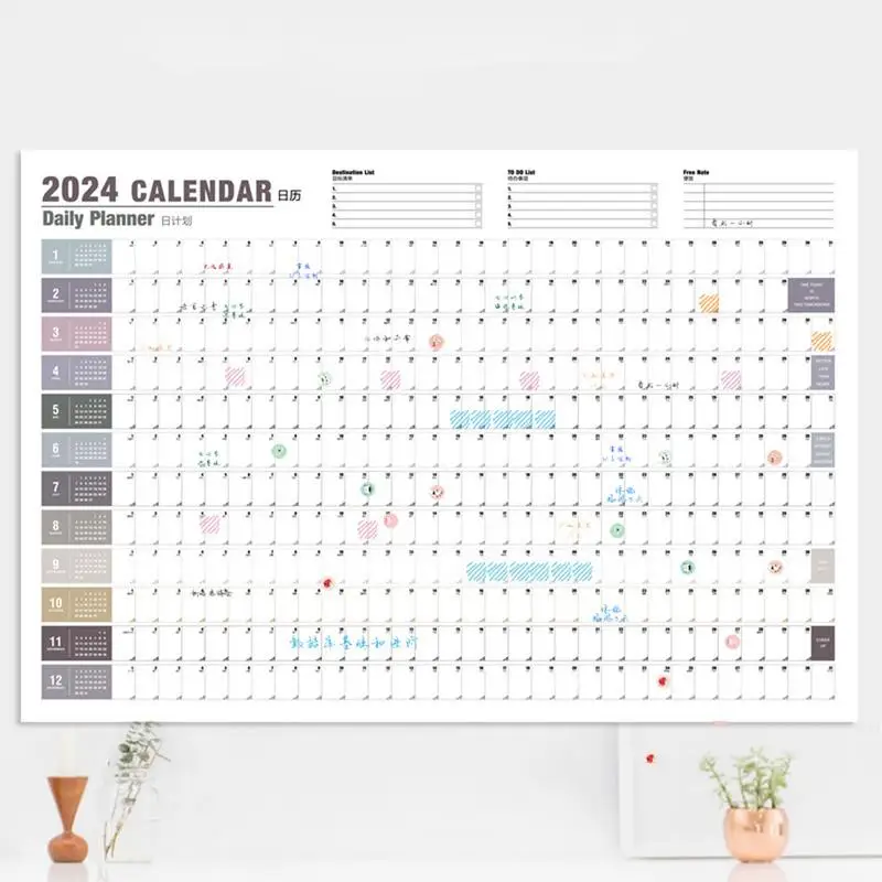 2024โปสเตอร์365ปฏิทินปีเต็มปฏิทินหน้าโปสเตอร์สำหรับงานผนังศึกษาการวางแผนผนังบ้าน2024วางแผนรายปี