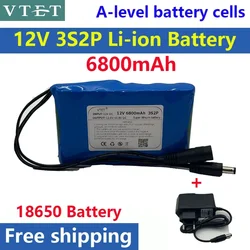 New DC 12V 18650 Battery Pack 6800mAh Rechargeable Batteries 12.6V PCB Lithium Battery Pack Protection Board +12.6V 2A Charger