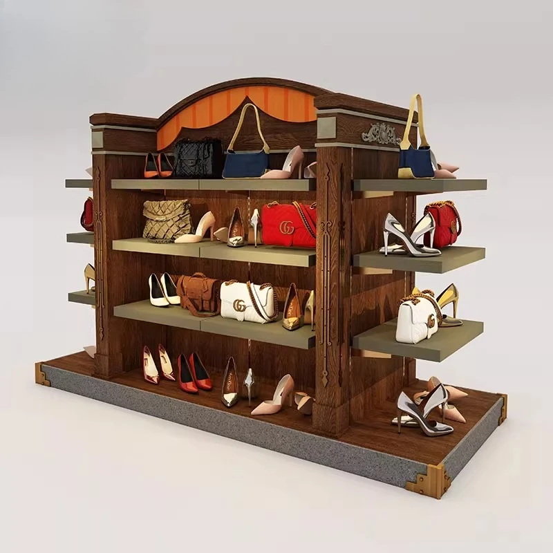 A Retro shoe and bag display cabinet Double-sided mid-island cabinet Multi-grid cabinet