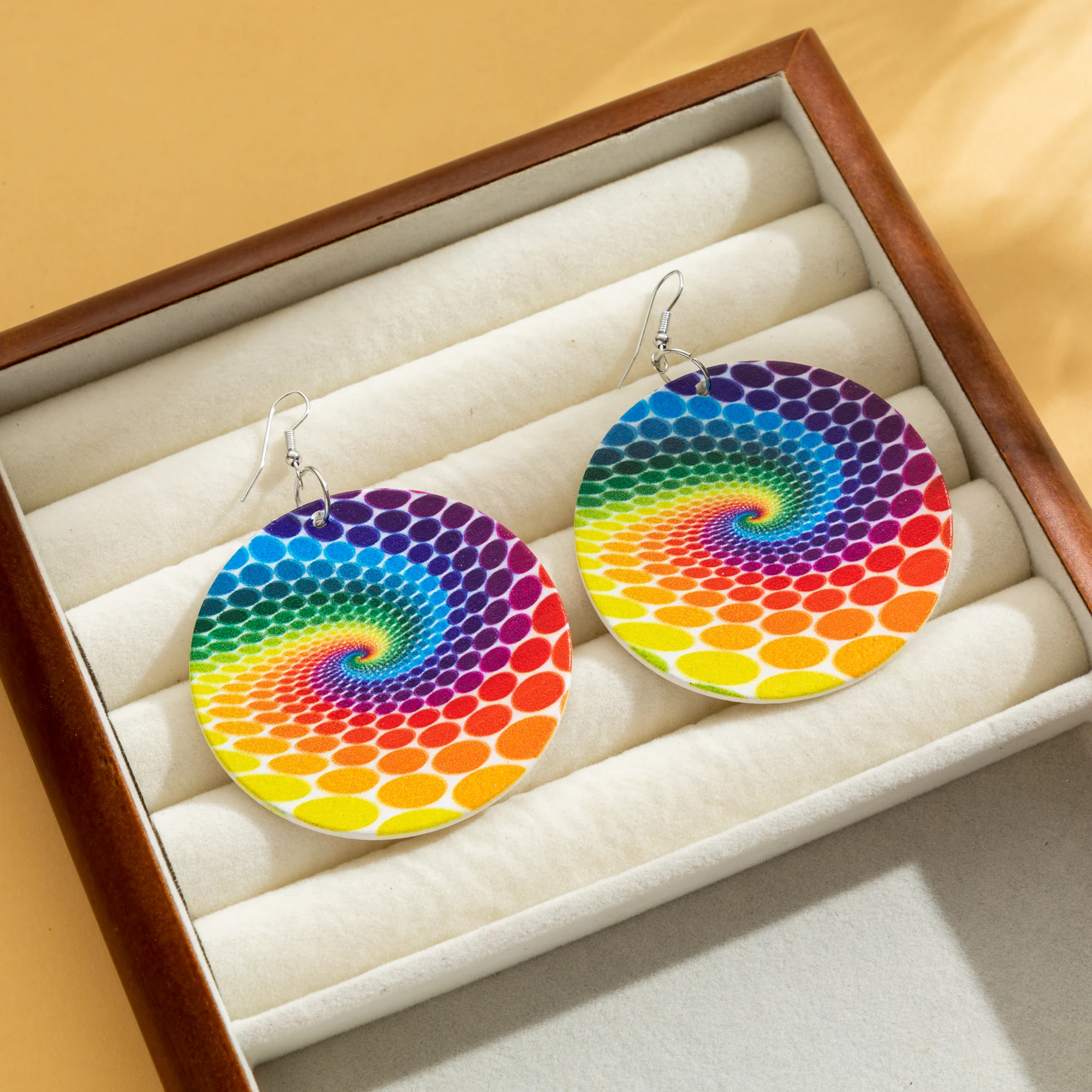 1 Pair Pack Abstract Colorful Round Wooden Rainbow Color Focus Puzzle
