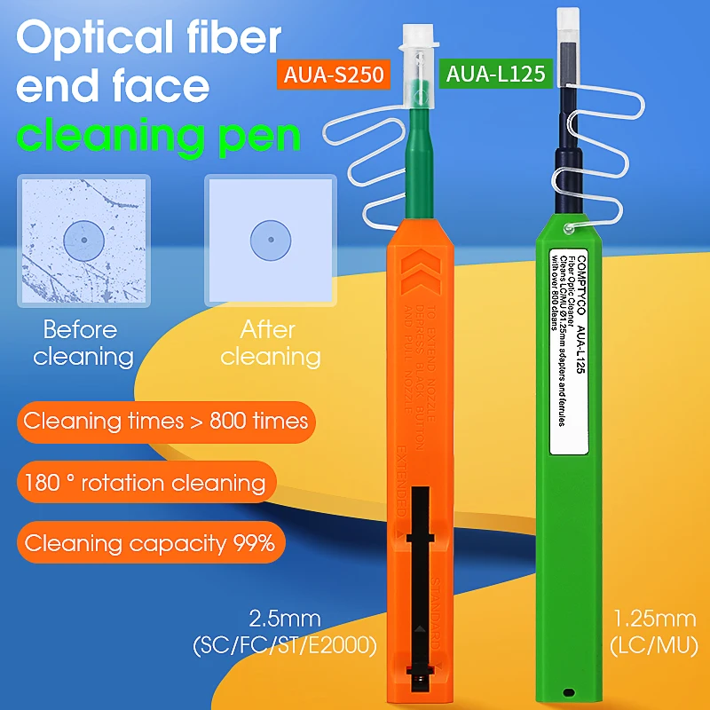 AUA-S250 sc/fc/st 2.5mm caneta de limpeza de fibra óptica lc/mu 1.25mm ferramentas de limpeza de fibra óptica mais limpa