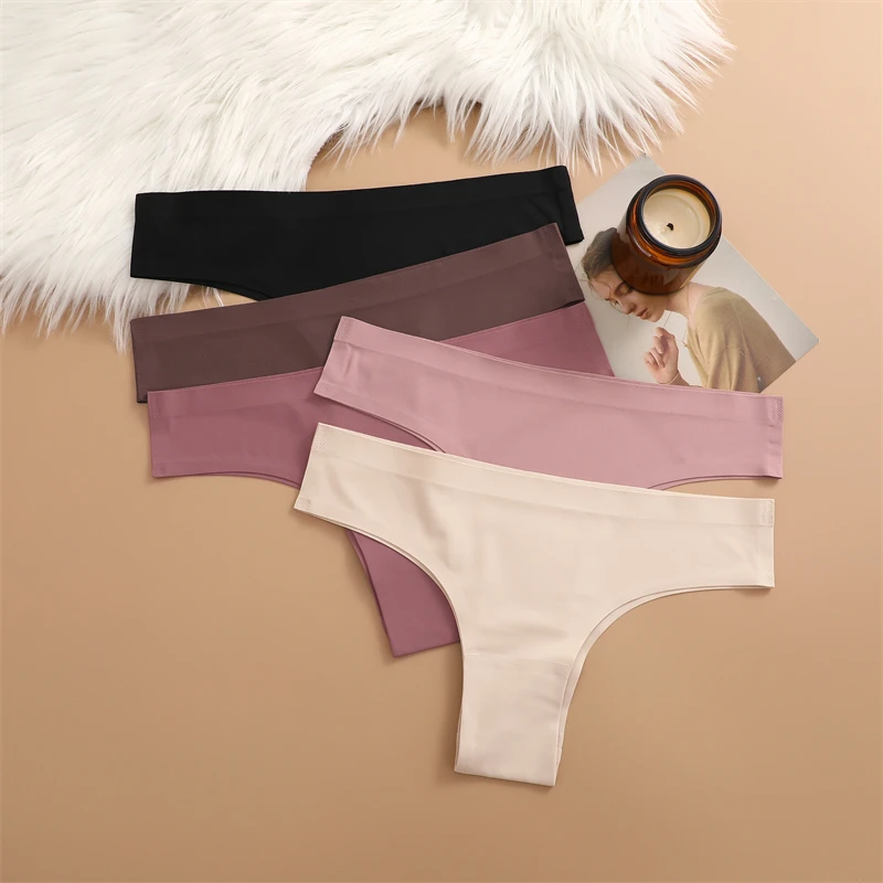 FINETOO Seamless Panties for Women Sexy Brazilian Thong Female Low Waist Solid Color Briefs Comfortable Invisible G-string Panty