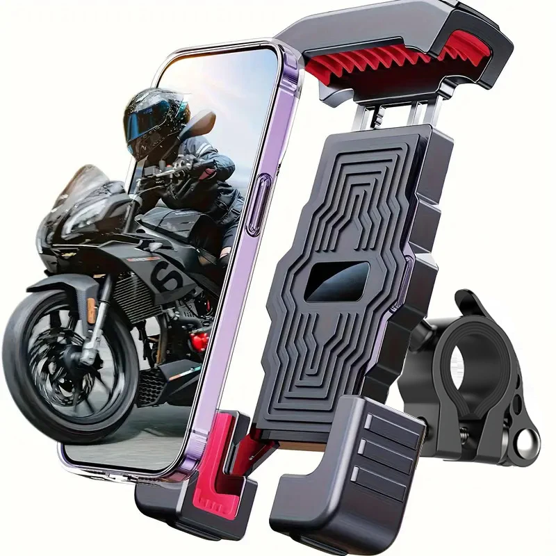 Motorcycle Phone Mount Tool-Free 30s Install - CNC Handlebar Clamp 360° for 4-7" Phones, Fit Road/City Bikes (Stable Grip)