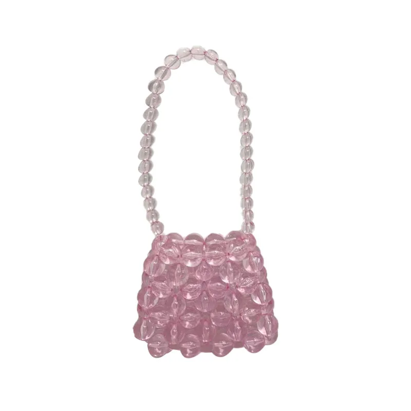 New Mini Pink Hand Woven Beaded Bag Fashion Ins Minimalist Women\'s Handbag Cute Lipstick Zero Wallet Gift Finished Product Bags