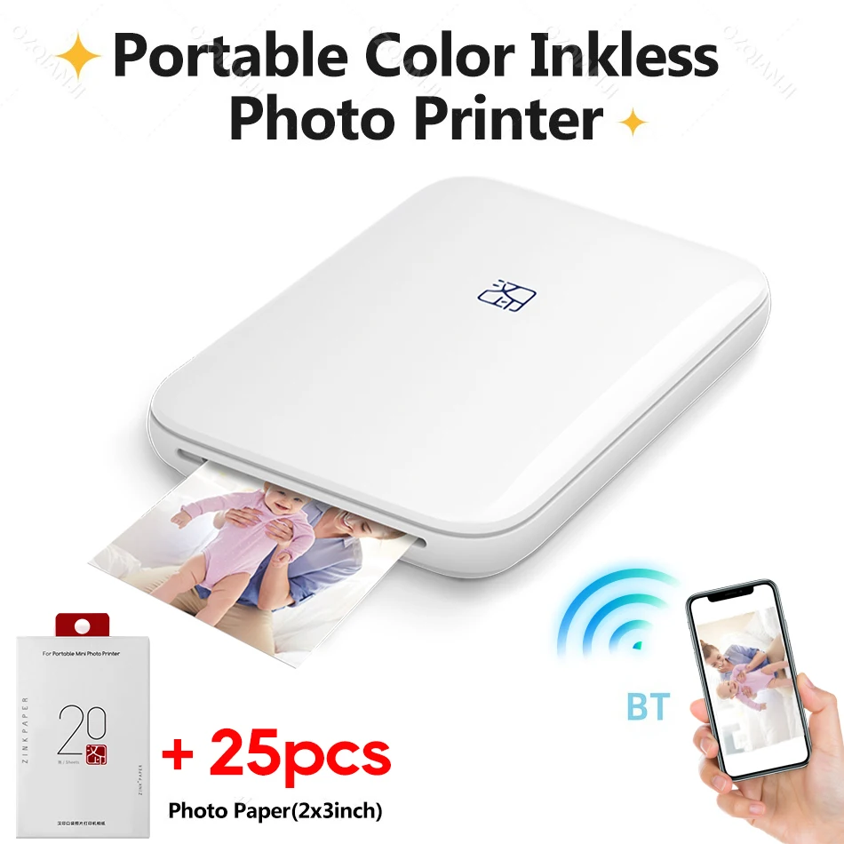 Pocket Wireless MT53 Color Photo Printer Portable Mini Wifi Bluetooth Printing with 25pcs Thermal Photo Sticker Paper 2x3 inch