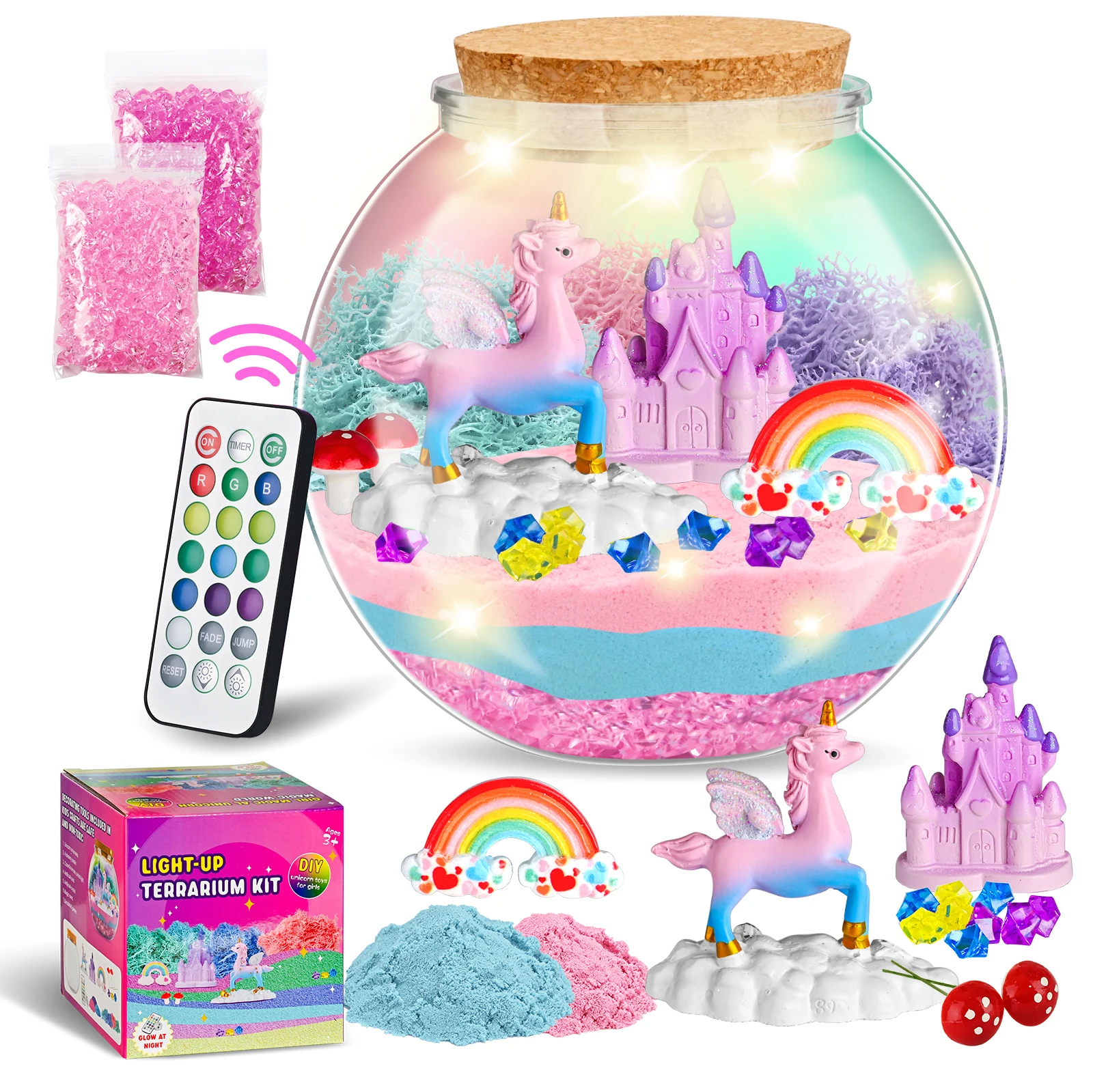 DIY Handmade Toys- Children\'s Radiant Unicorn Glass Container Set - DIY Unicorn Art and Crafts Toys - Birthday Gift for Girls