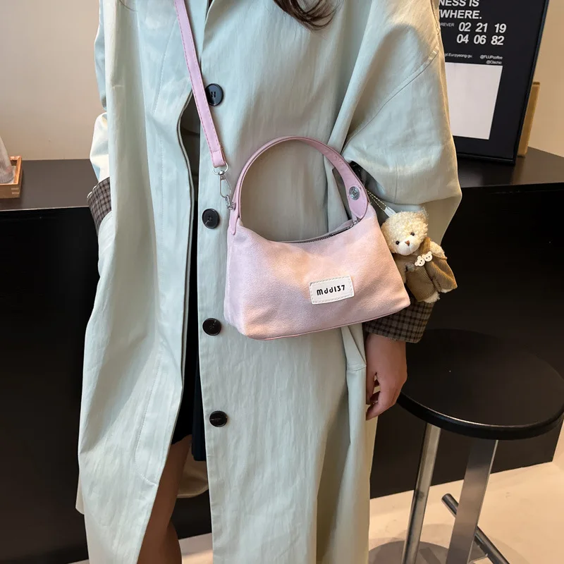 Korean Style Denim Shoulder Hobos Bags for Women Casual Vintage Girls Suede Phone Handbags Simple Ladies Crossbody Bag Purse