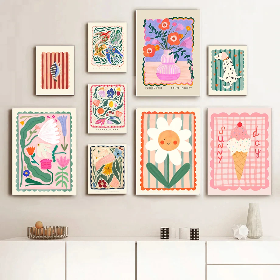 Colorful Flowers Minimalism Abstract Posters Wall Art Prints Decoration Canvas Painting Pictures Bedroom Living Room Decor Mu