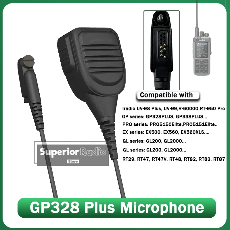 

RT-950 Pro Walkie Talkie Microphone UV-98 Plus Radio Shoulder Speaker Mic Compatible with BJ-9000 GP328 Plus RT29 RT47 RT48 RT87
