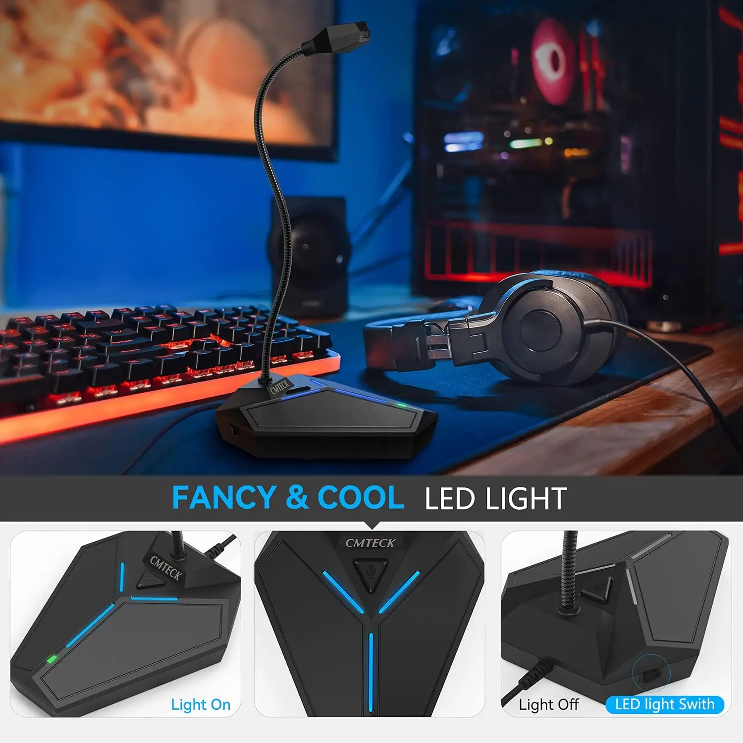 ميكروفون كمبيوتر USB مع زر كتم الصوت ، مؤشر LED ، متوافق مع ويندوز ، ماك ، صوت كتم الصوت ، تحديث الكمبيوتر المحمول