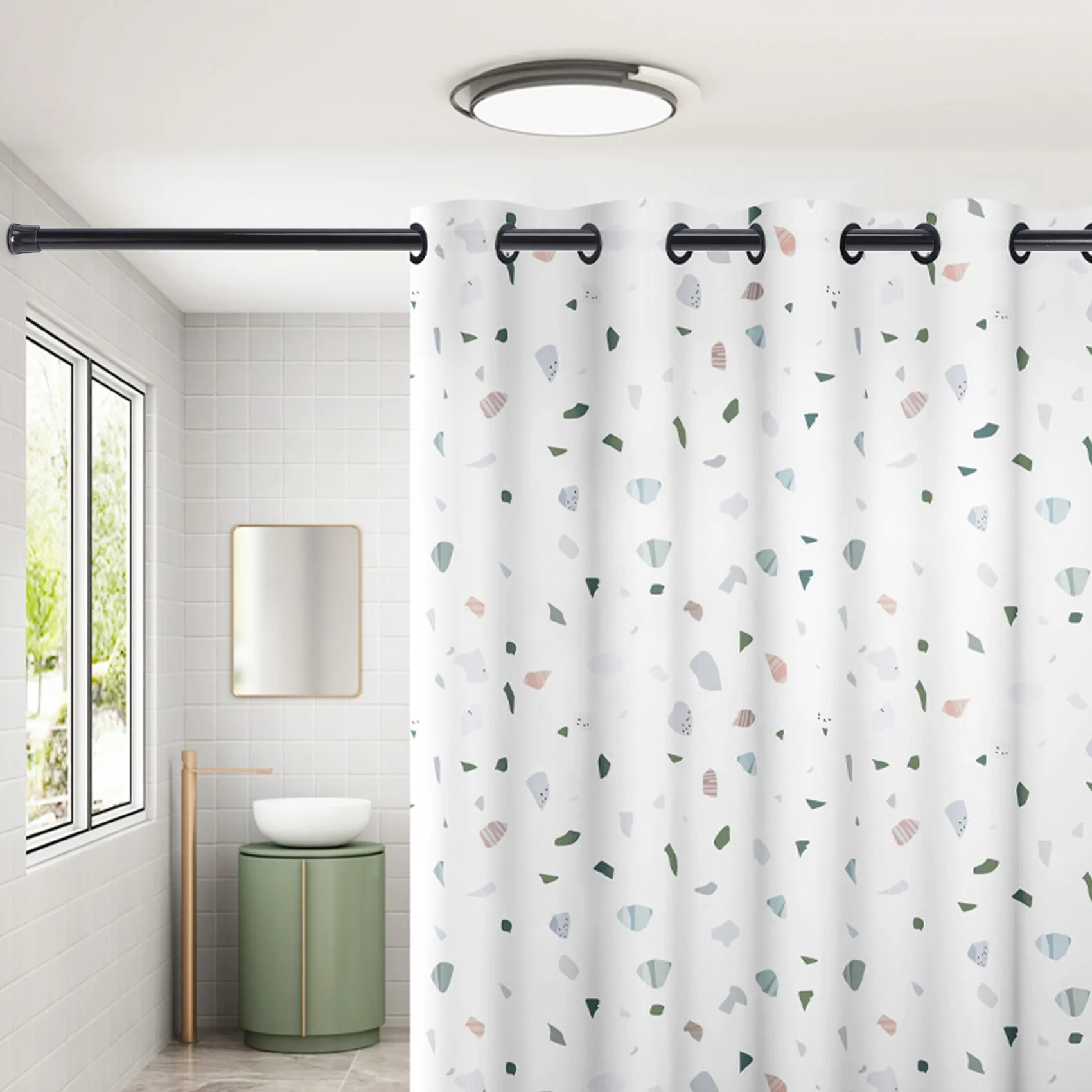 Extendable Telescopic Spring Loaded Net Voile Tension Curtain Rail Pole Rods,70~120cm,Black Multifunctional Shower Curtain Rod