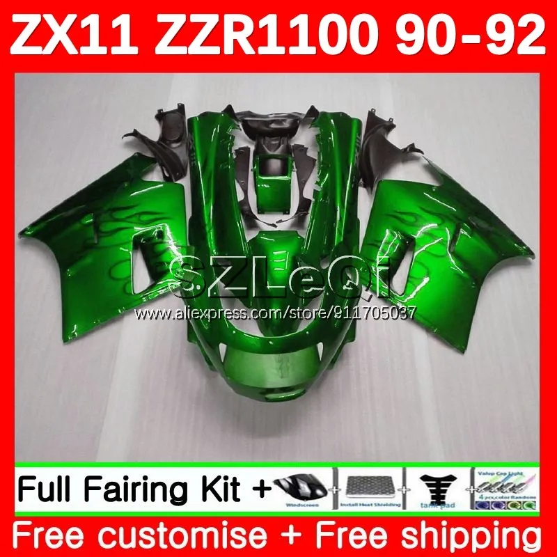 ZX-11R For KAWASAKI NINJA ZZR 1100 CC ZX-11 ZX11R 90 91 92 113No.10 ZZR1100 ZX Green black 11R 11 ZX11 R 1990 1991 1992 Fairing