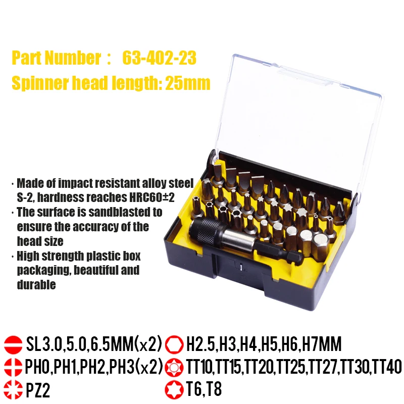 Imagem -06 - Stanley 6340123 63-402-23 31-piece Série 6.3 mm Chave de Fenda Cabeça e Acoplamento Magnético de Liberação Rápida Rod Conjunto Chave de Fenda Bits