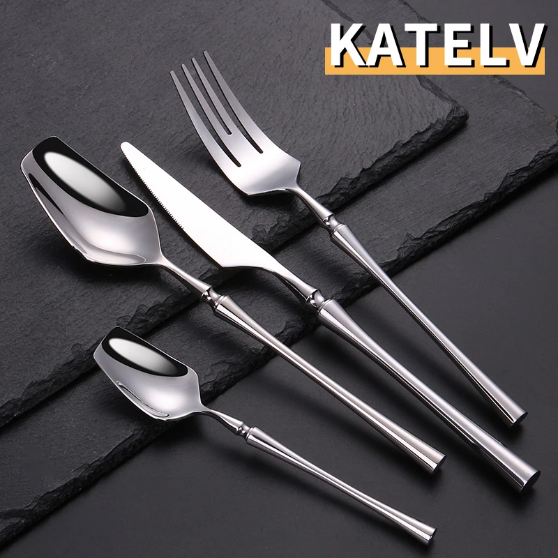 4Pcs High Quality Cutlery Set Elegant Stainless Steel Dinnerware Knife Fork Spoon Tableware Set Luxury Silverware Flatware Set