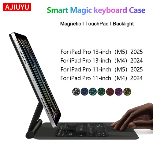 AJIUYU funda con teclado mágico magnético para iPad Pro 11 13 pulgadas M5 2025 iPad Pro M5 M4 11 ""13"" teclado Trackpad multitáctil inteligente